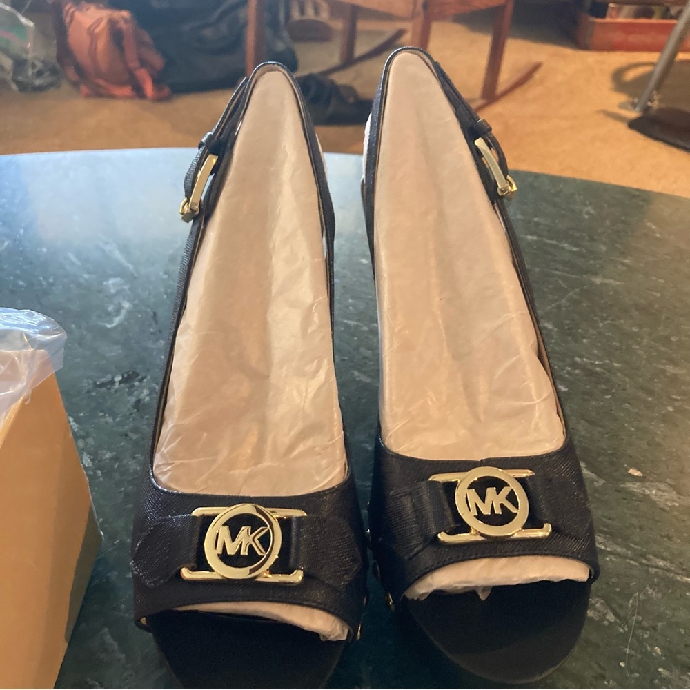 Michael Kors charm sling platform pumps